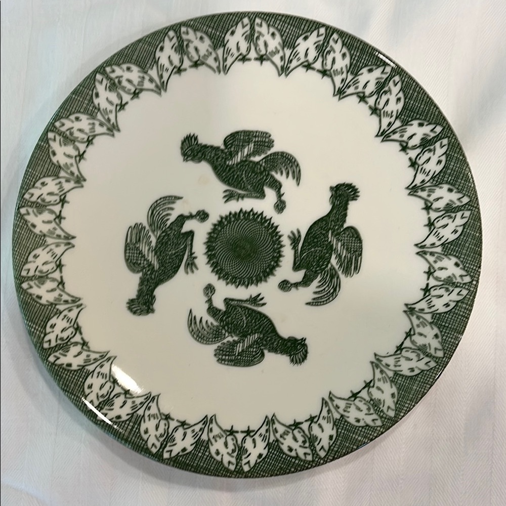 Elegant Green and White Ceramic Plate